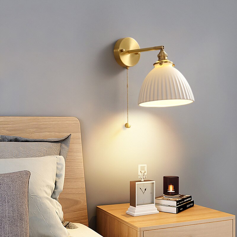 Nordic Ceramic LED Wall Sconce with Pull Chain Switch - Deco Night